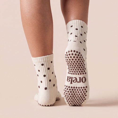 Polka Dot - Ivory grip socks