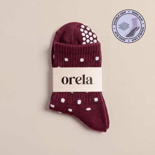 Polka Dot - Merlot grip socks