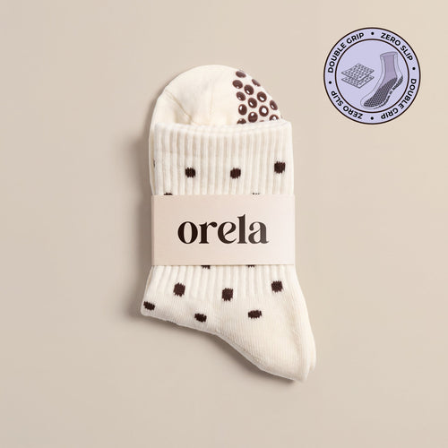 Polka Dot - Ivory grip socks